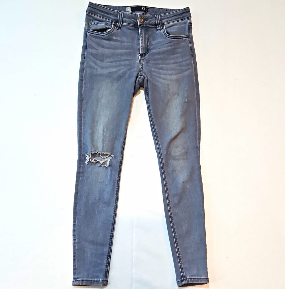 KUT from the Kloth Women’s Gray Skinny Slim Stretch Distressed Jeans 4